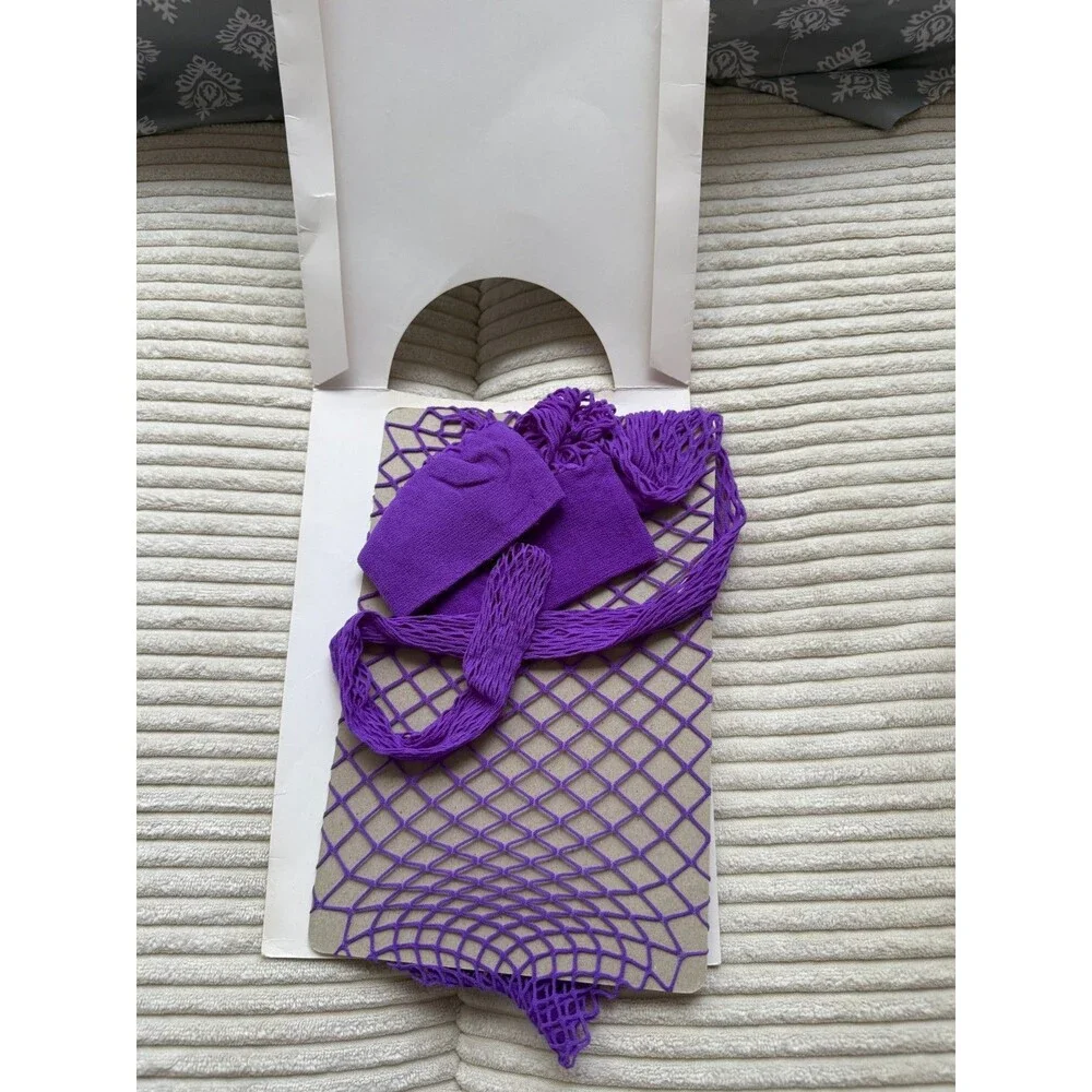 New Thigh Hi Purple Fishnets Hoses Stockings Women's Medium Cosplay Music Legs